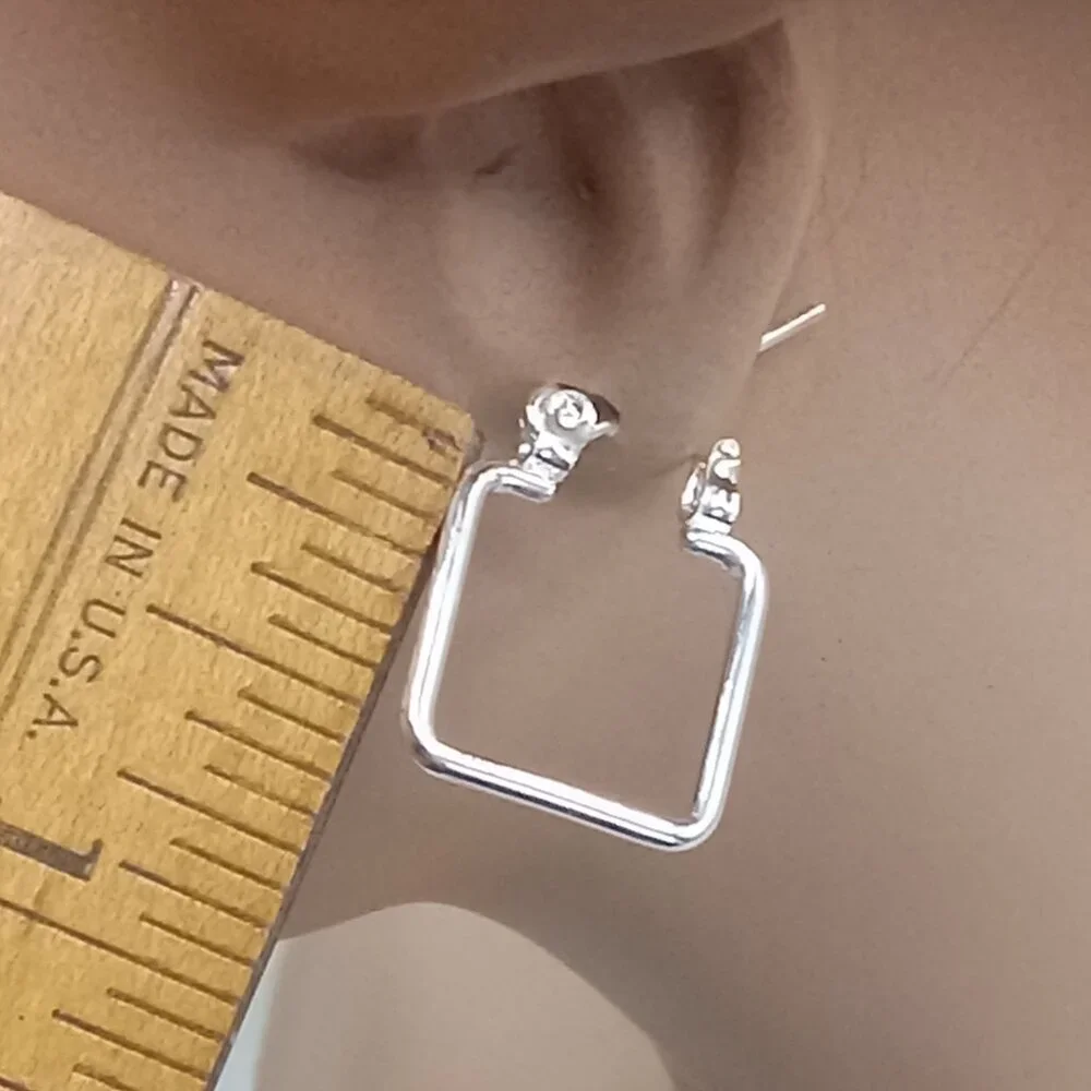 Square Silver Tone 6 Pair Earrings Pierced Set Everyday Light Weight - Picture 1 of 7